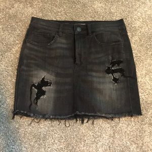 Express distressed black denim mini skirt